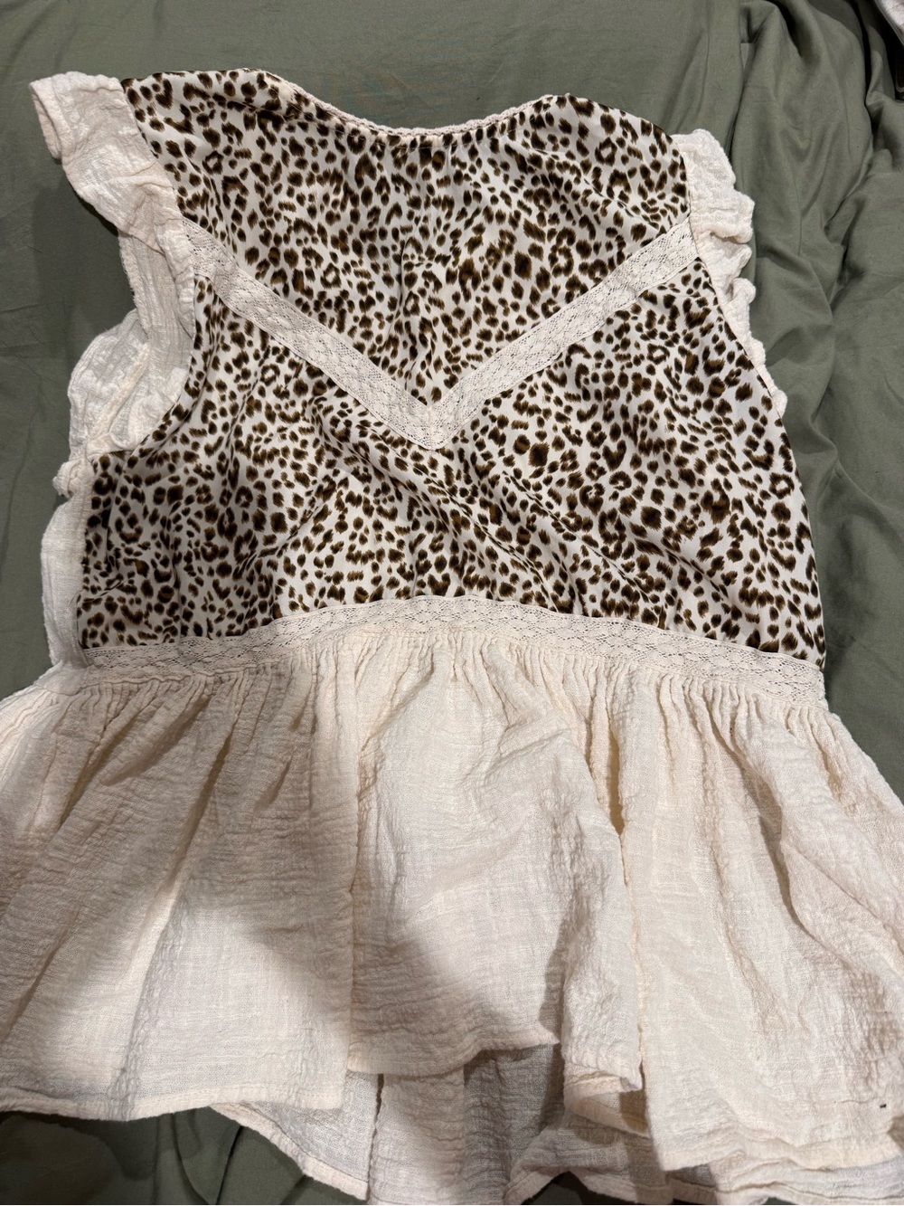 Umgee Cream Peplum Top with Brown Leopard Print